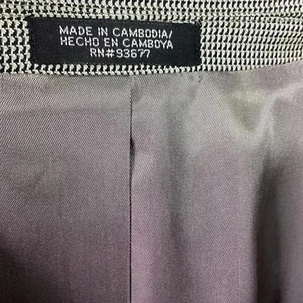 Stafford Blazer Jacket Men 48R Beige Black Check Silk Wool Classic Sport Coat